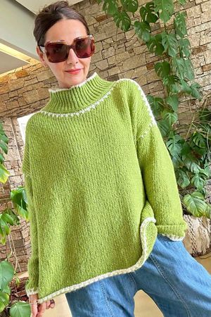 Made in Italy Big Softie Whipstitch Knit Jumper Olive